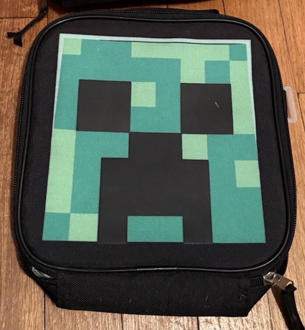 Minecraft Creeper Face Insulated Green/Black Lunchbox Lunch Bag Cooler w/Handle